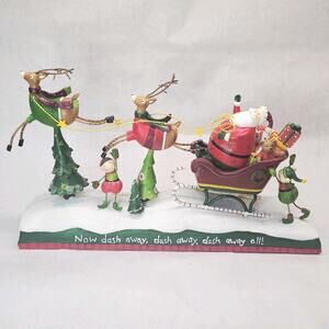 Vintage Jessica Flick Snow Days Santa Reindeer Sleigh Elves Dash Away Christmas